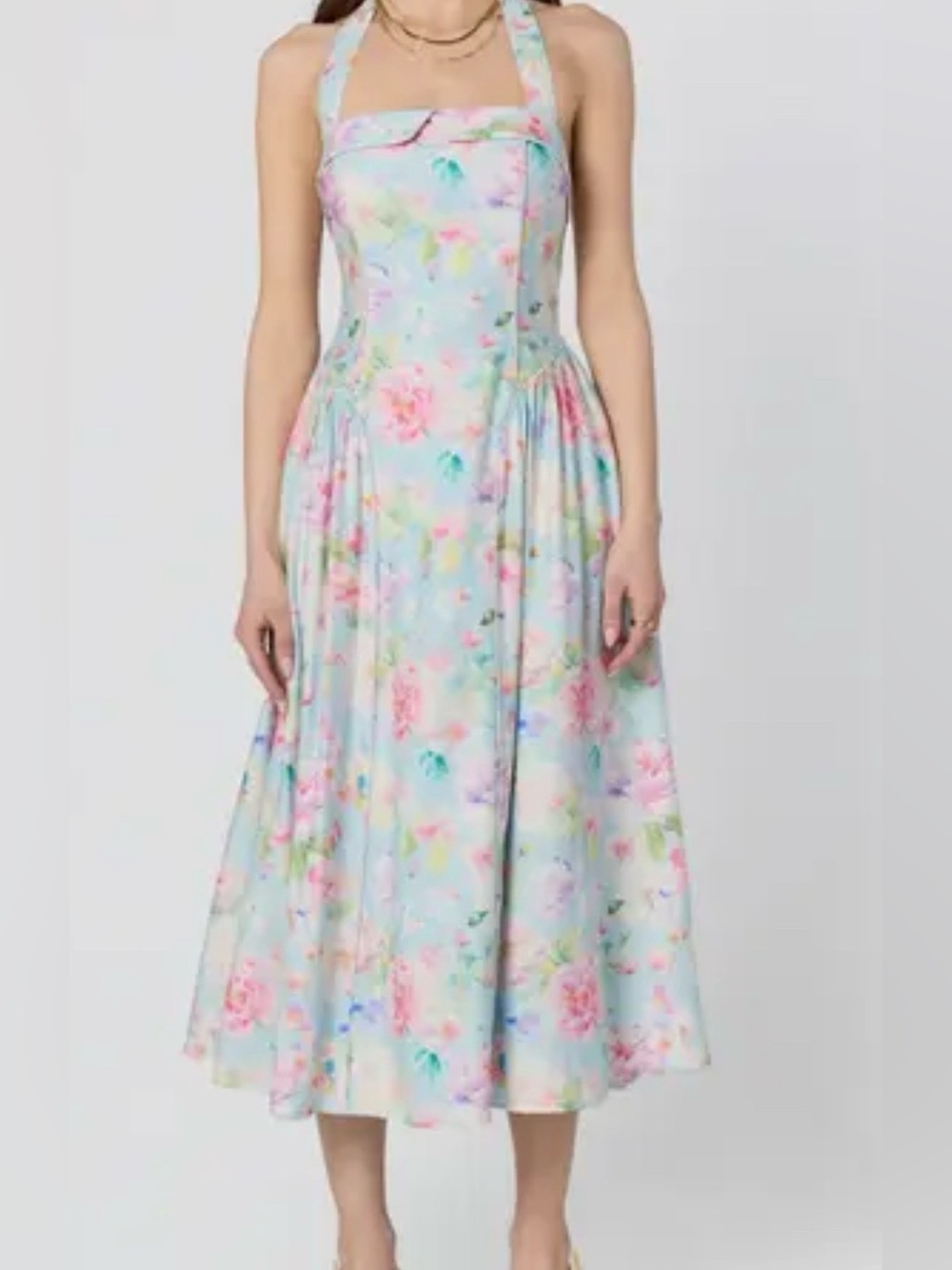 ASTR The Label, Marianna Floral Halter Midi Dress 15” P2P Size s | 311